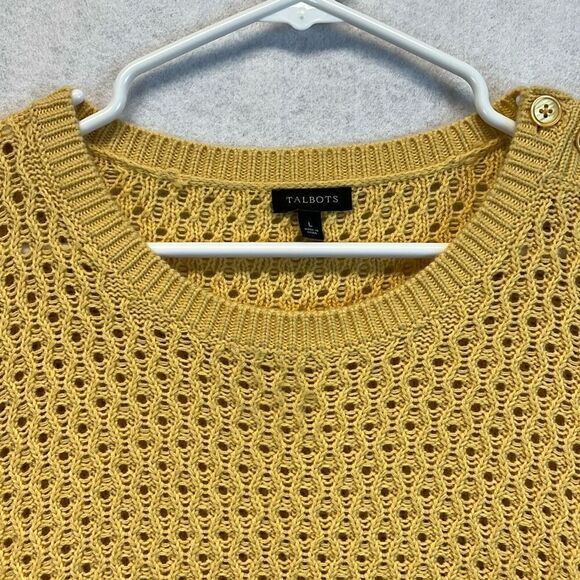 TALBOTS Sweater Women’s Large Yellow Lambswool Blend Open Knit Pullover Soft - Picture 3 of 12